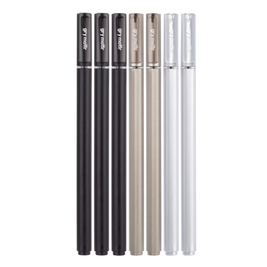 Gel Pens 7 Pack - 0.7 mm Tip - Black Metal